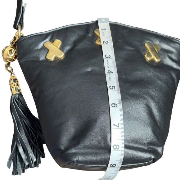 PINKY Genuine Leather Small Black Bucket Crossbody Bag - Picture 10 of 15